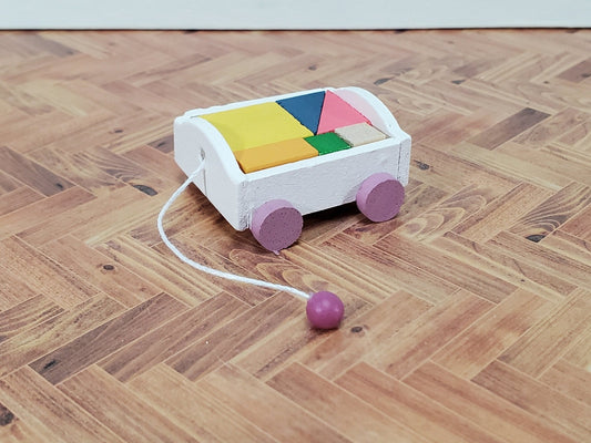 Dollhouse Miniature Toy Wood Pull Wagon with Removable Blocks 1:12 Scale Nursery - Miniature Crush