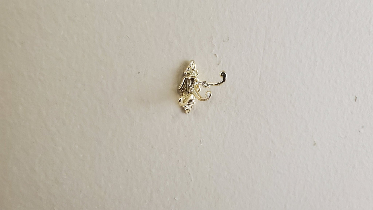 Dollhouse Miniature Triple Hook Moveable Hats Ties 1:12 Scale Gold Finish - Miniature Crush