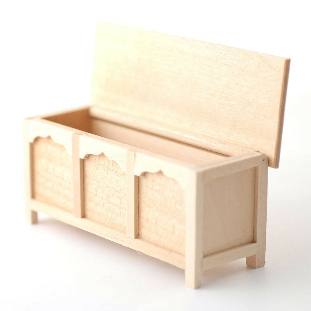 Dollhouse Miniature Unfinished Wood Chest Blanket Trunk 1:12 Gothic Tudor Style - Miniature Crush