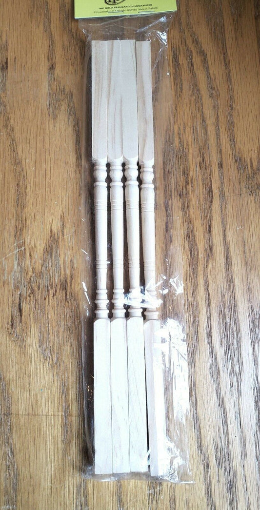 Dollhouse Miniature Veranda Porch Corner Posts 4 Pieces 1:12 Scale 12" Long Wood - Miniature Crush