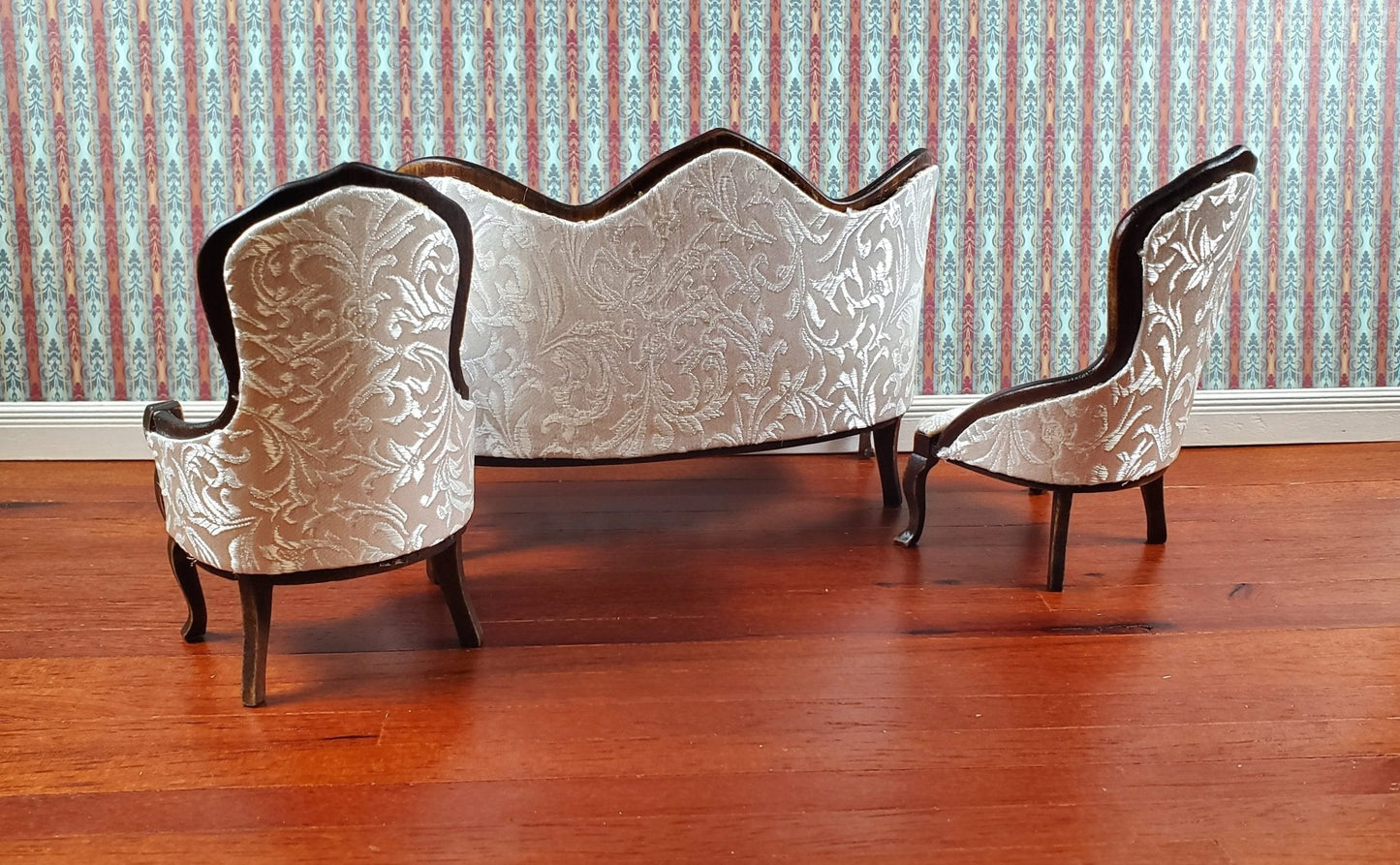 Dollhouse Miniature Victorian Living Room Set Sofa Chairs 1:12 Scale Furniture Walnut Finish - Miniature Crush