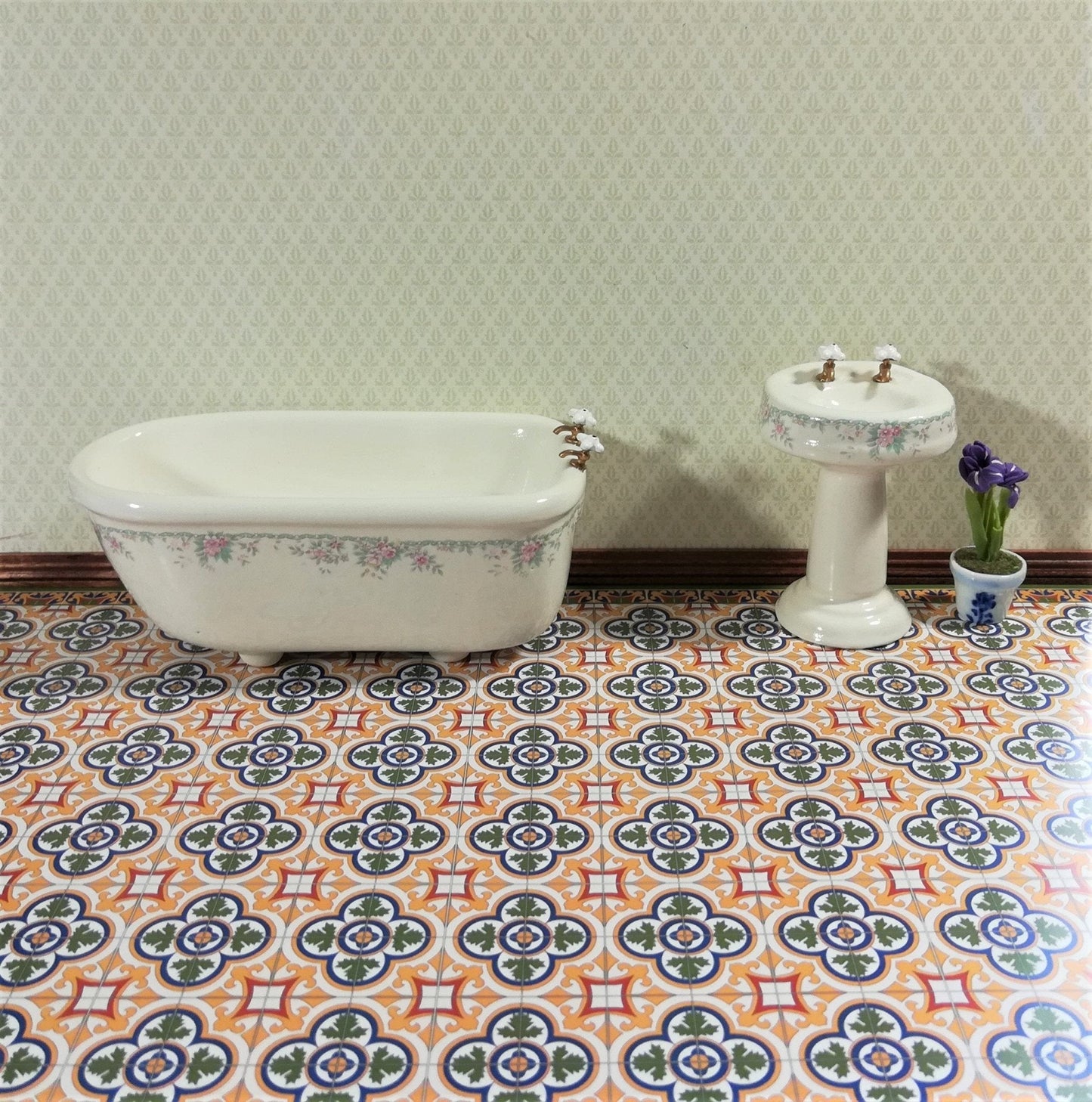 Dollhouse Miniature Victorian Tile Large Flooring Sheet Card Stock 1:12 Scale by World Model - Miniature Crush