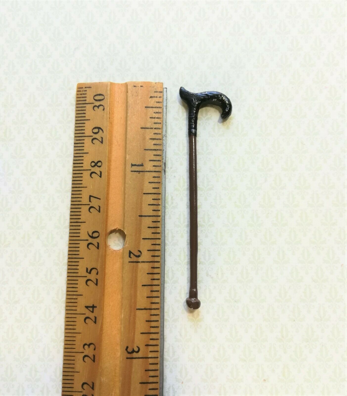 Dollhouse Miniature Walking Cane Metal Black & Brown 2 1/2" 1:12 Scale - Miniature Crush