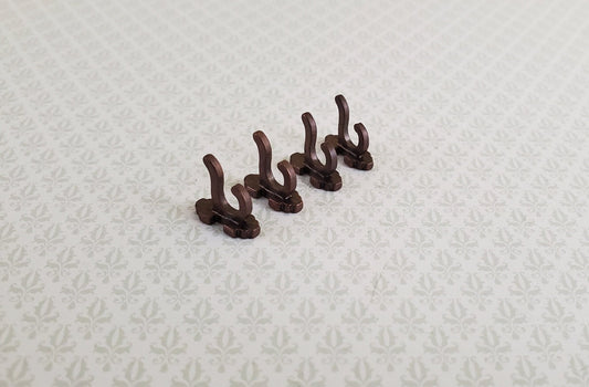 Dollhouse Miniature Wall Hooks Set of 4 Metal 1:12 Scale Bronze Finish 1/2" - Miniature Crush