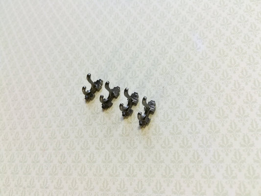 Dollhouse Miniature Wall Hooks Set of 4 Metal 1:12 Scale Pewter Finish 1/2" - Miniature Crush