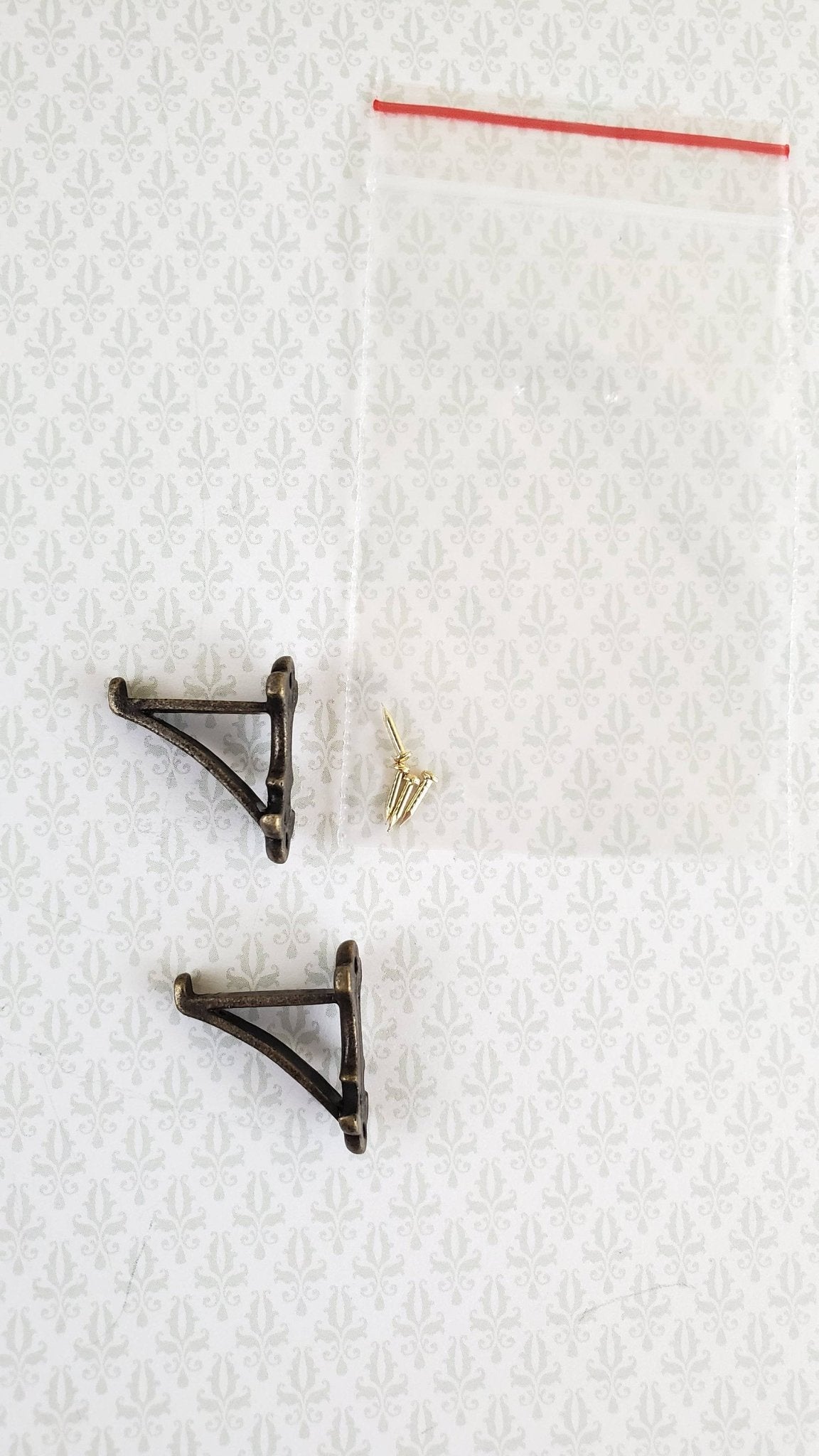 Dollhouse Miniature Wall Plant Hooks Set of 2 Metal 1:12 Scale Antique Bronze Finish - Miniature Crush