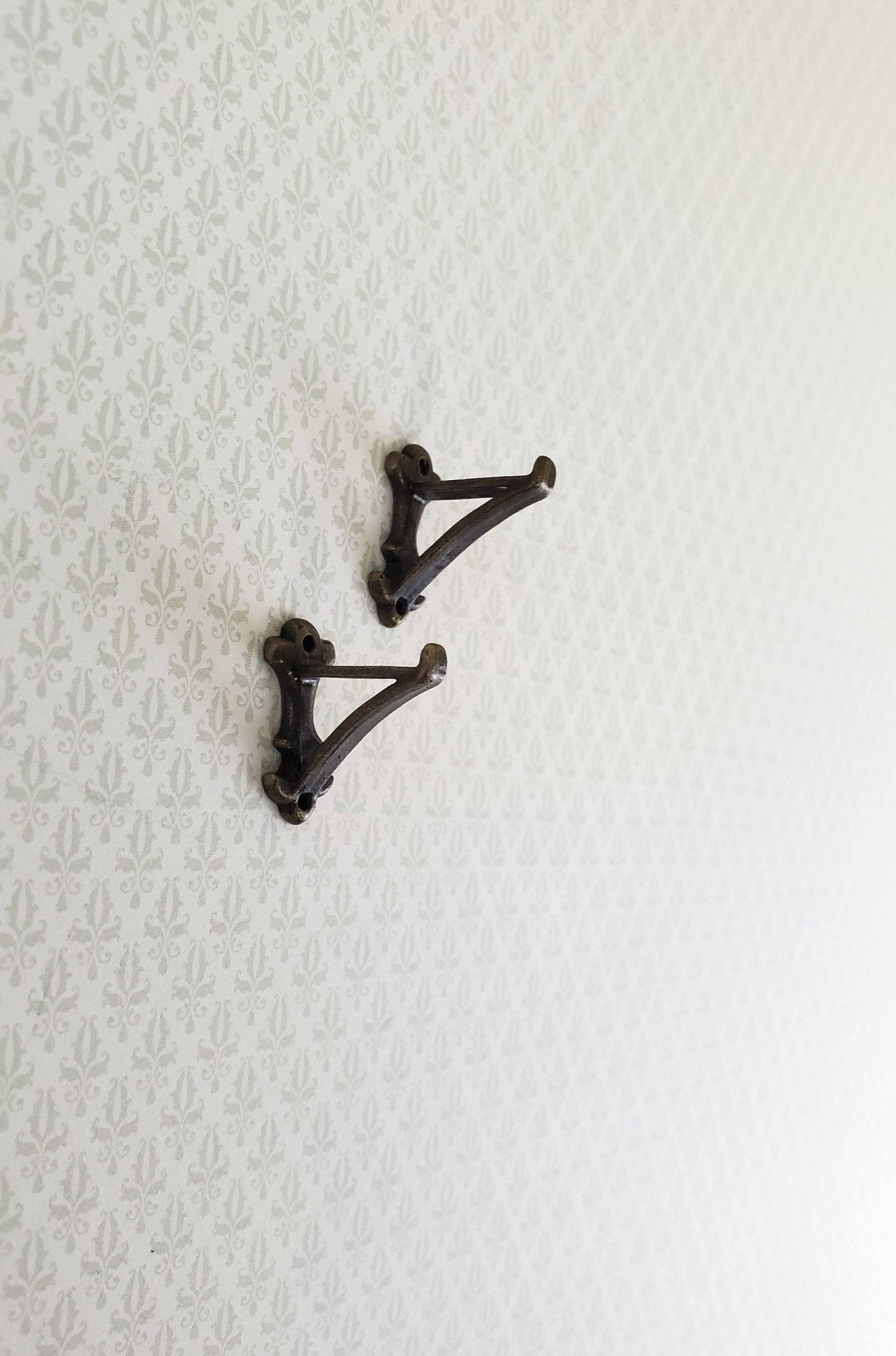 Dollhouse Miniature Wall Plant Hooks Set of 2 Metal 1:12 Scale Antique Bronze Finish - Miniature Crush