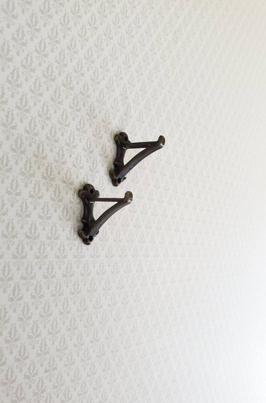 Dollhouse Miniature Wall Plant Hooks Set of 2 Metal 1:12 Scale Antique Bronze Finish - Miniature Crush