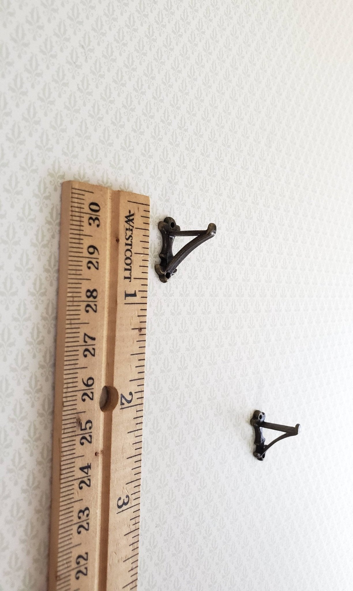 Dollhouse Miniature Wall Plant Hooks Set of 2 Metal 1:12 Scale Antique Bronze Finish - Miniature Crush