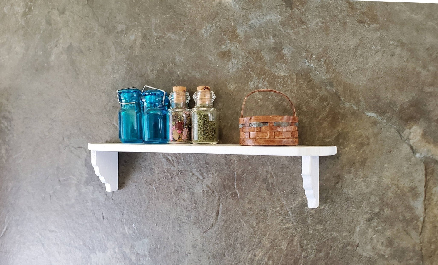 Dollhouse Miniature Wall Shelf Large White Wood 1:12 Scale 4 3/8" - Miniature Crush