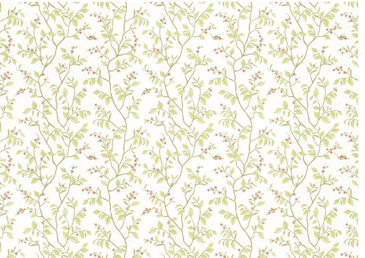Dollhouse Miniature Wallpaper Brodnax Green & Cream Leaves "Cherry Blossom" 1:12 Scale - Miniature Crush