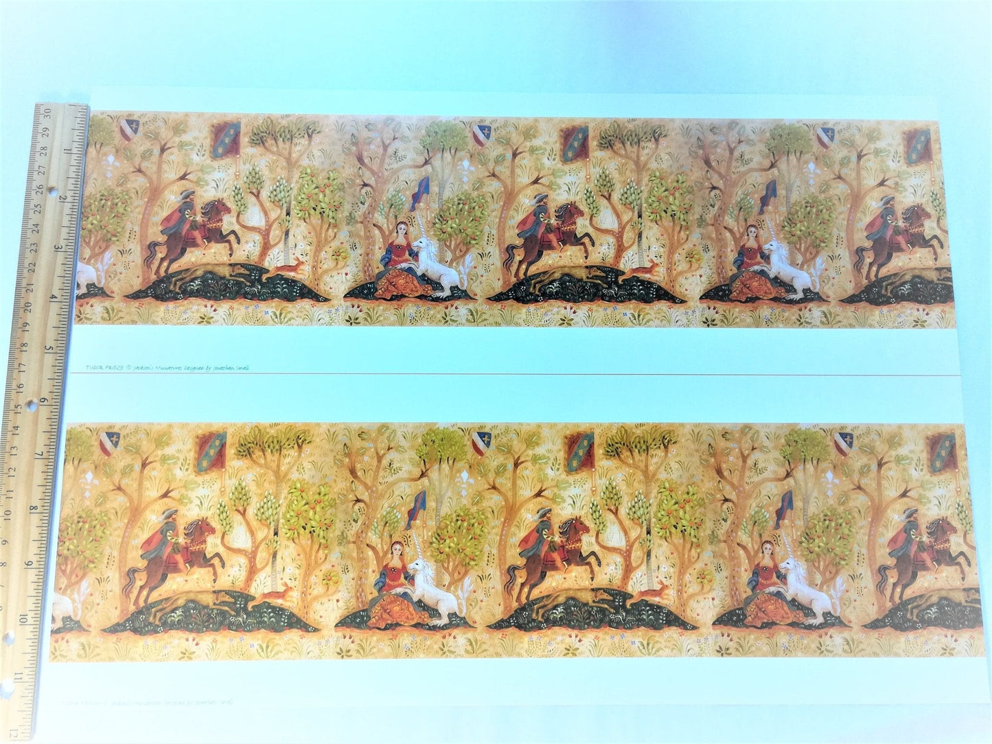 Dollhouse Miniature Wallpaper Tudor Style Frieze 1:12 Scale Unicorn Horse Trees - Miniature Crush