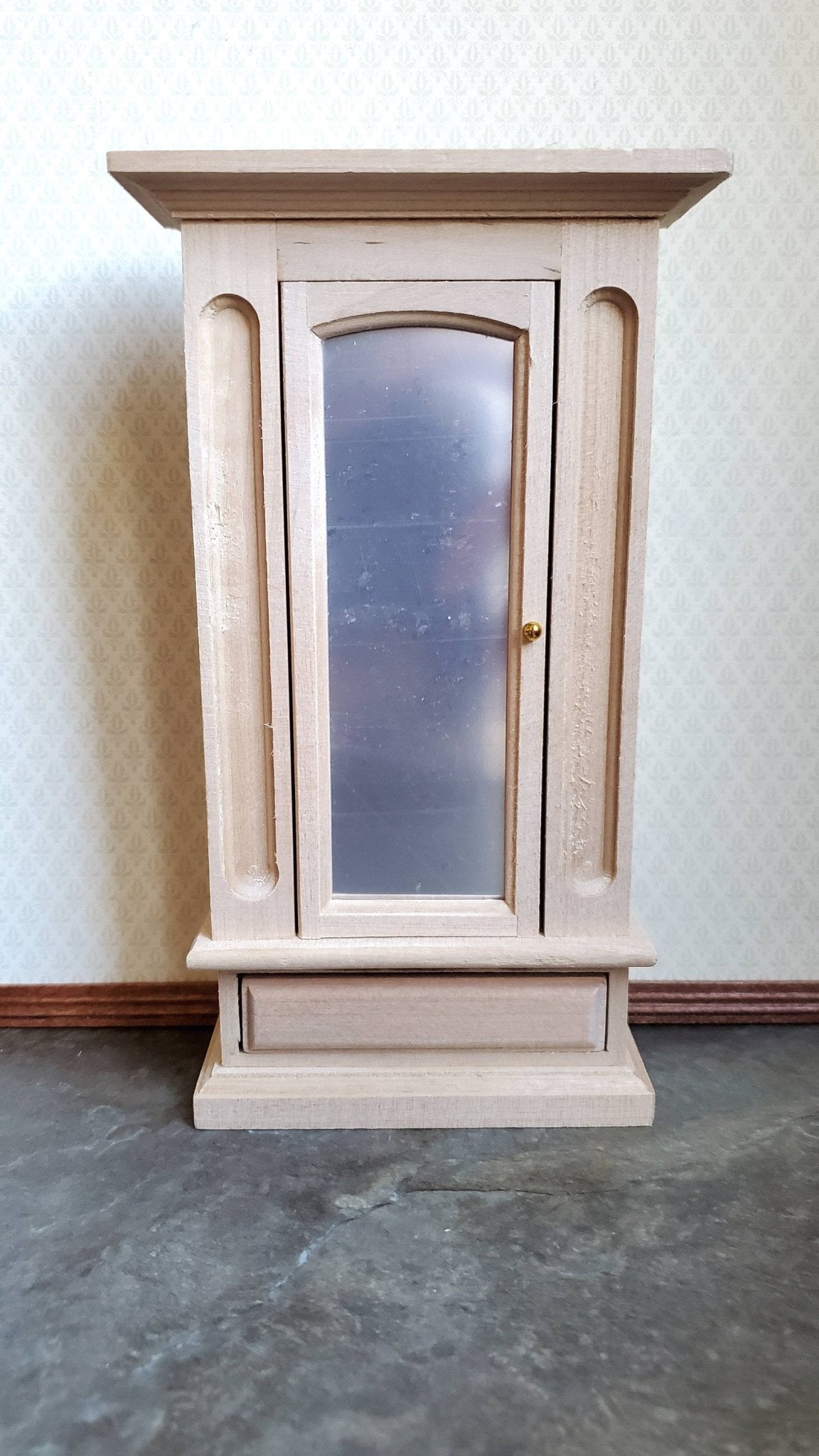 Dollhouse Miniature Wardrobe Armoire Closet Mirrored Furniture 1:12 Scale Unfinished Wood - Miniature Crush