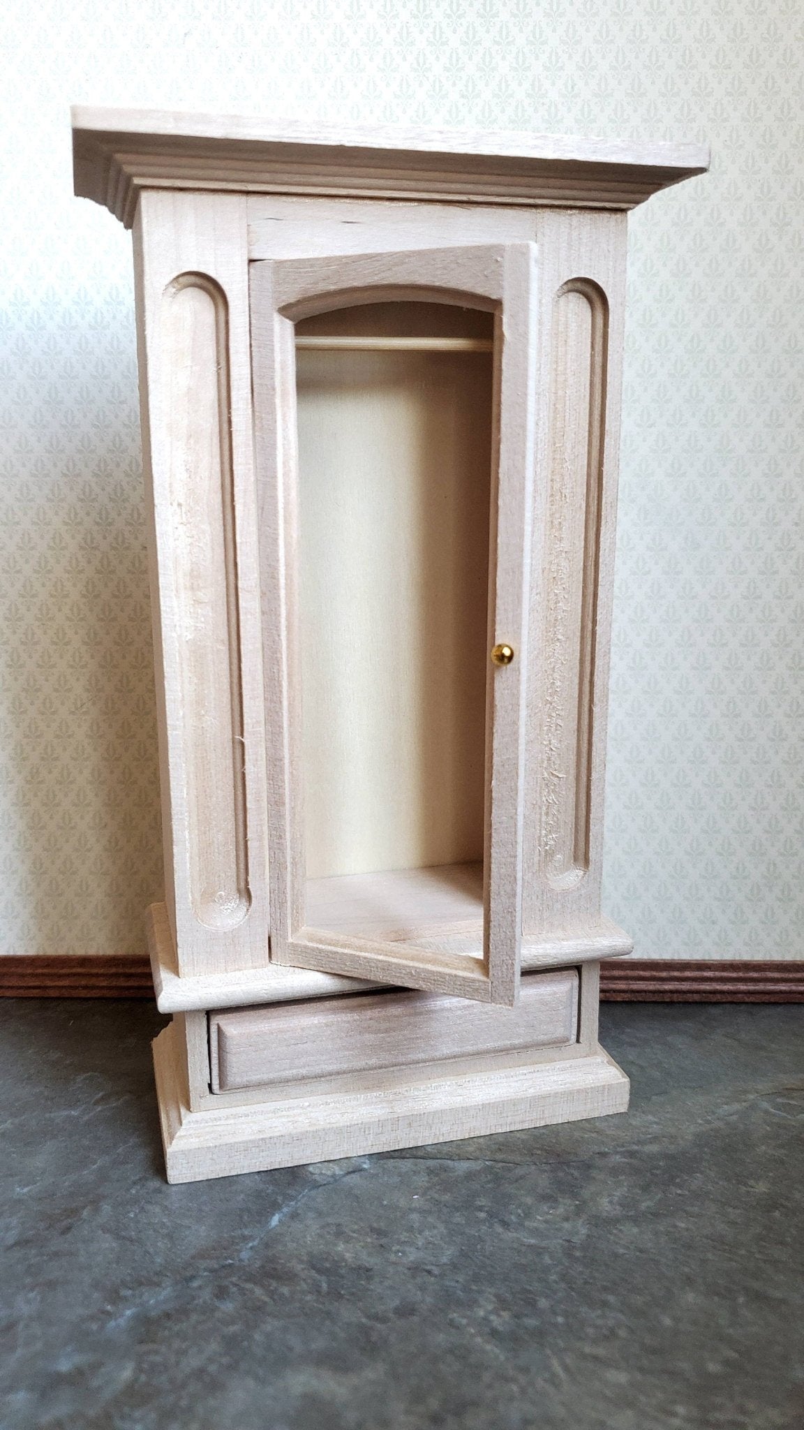 Dollhouse Miniature Wardrobe Armoire Closet Mirrored Furniture 1:12 Scale Unfinished Wood - Miniature Crush