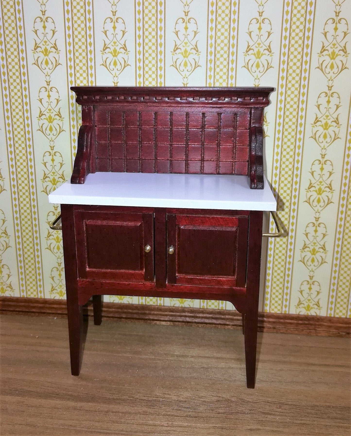 Dollhouse Miniature Wash Stand or Side Board Mahogany Finish 1:12 Scale - Miniature Crush