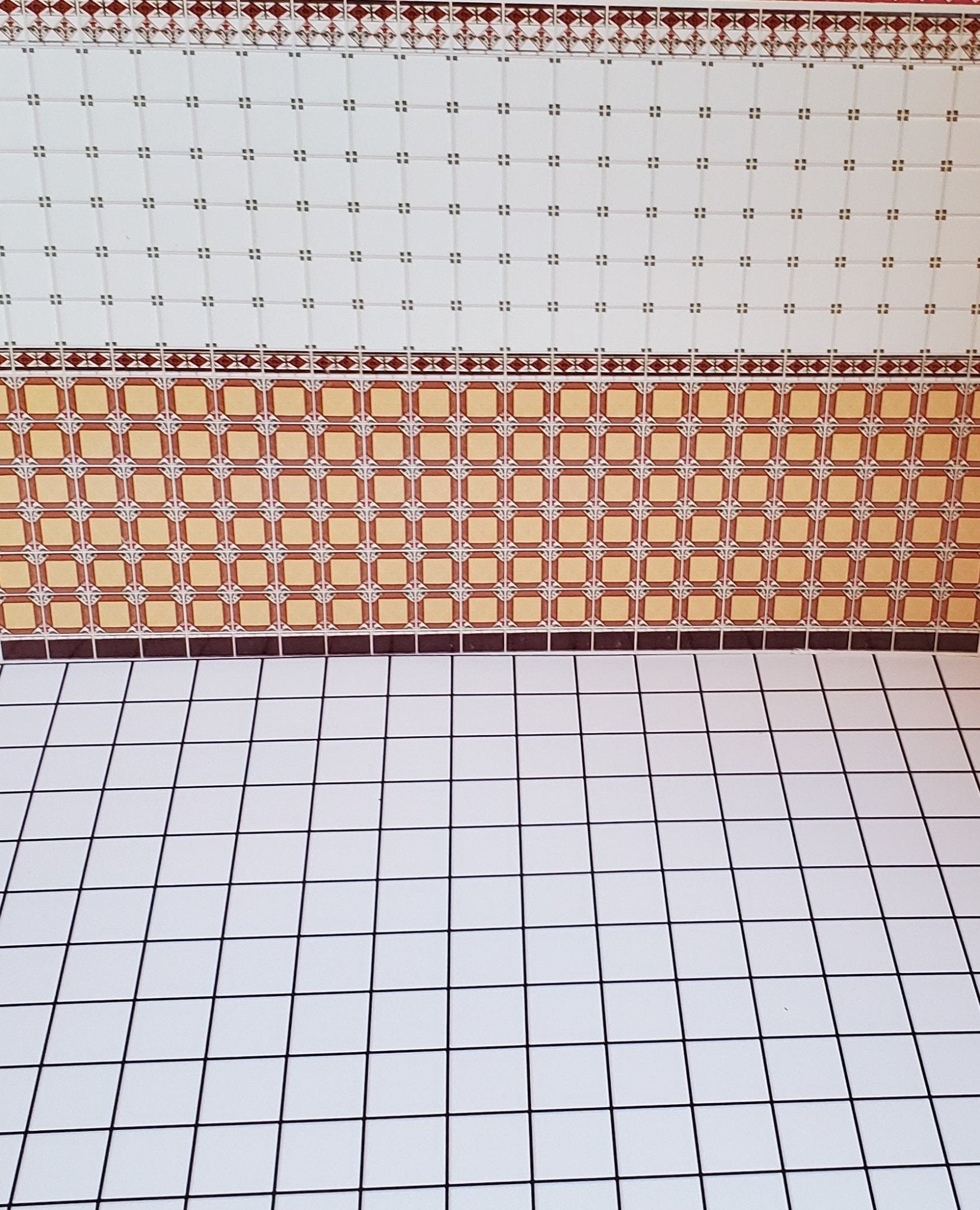 Dollhouse Miniature White Square Tile Embossed Glossy Card 1:12 Scale Dark Grout - Miniature Crush