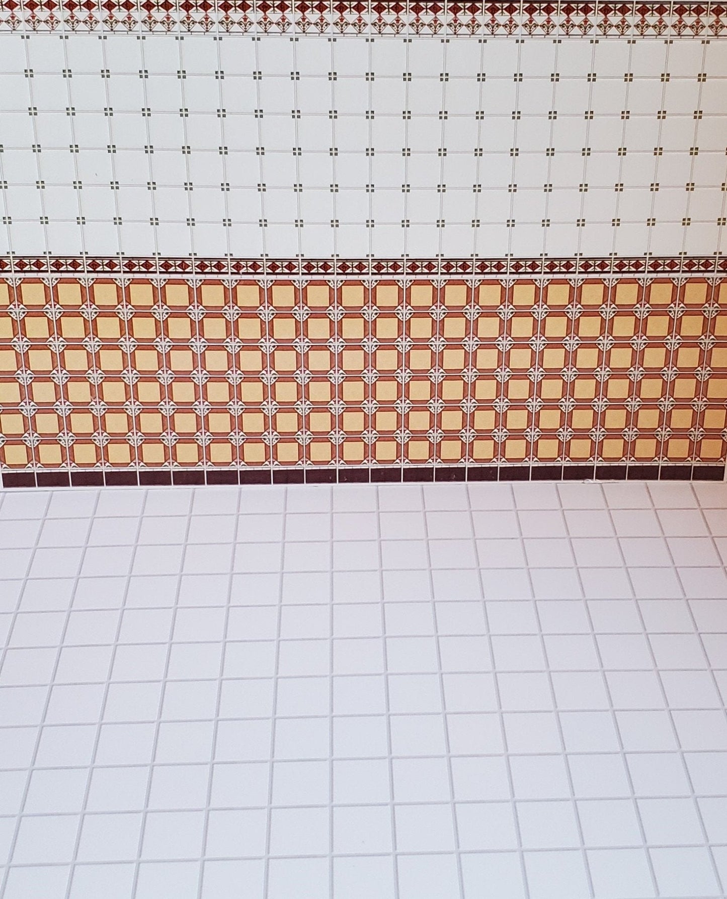 Dollhouse Miniature White Square Tile Embossed Glossy Card 1:12 Scale Light Grout - Miniature Crush