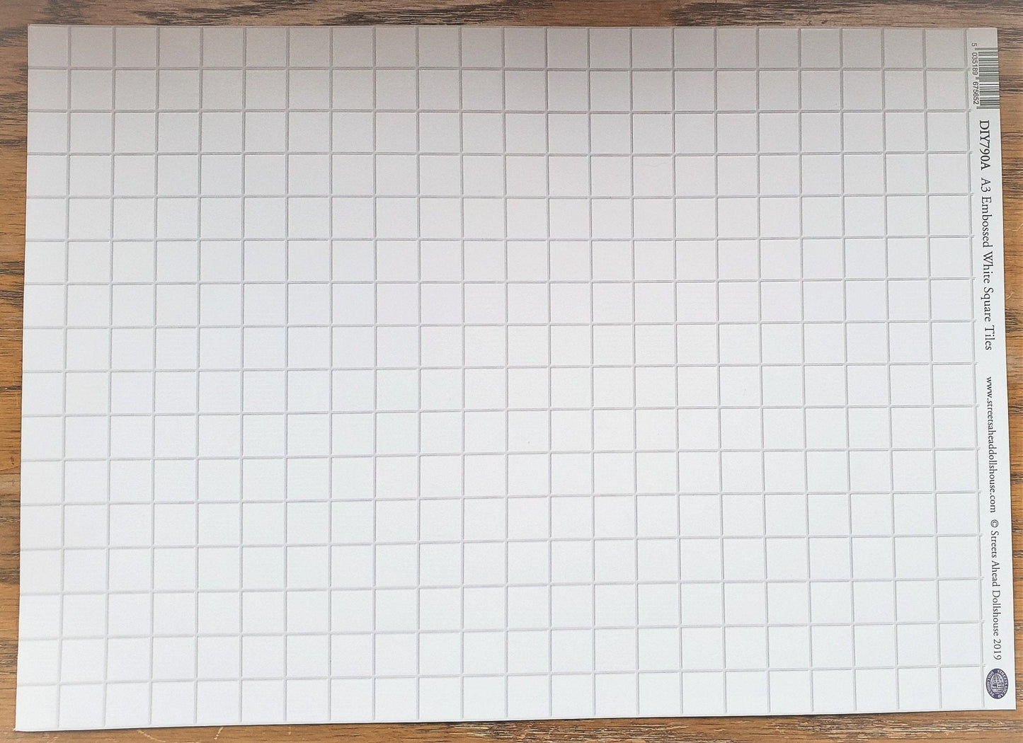 Dollhouse Miniature White Square Tile Embossed Glossy Card 1:12 Scale Light Grout - Miniature Crush