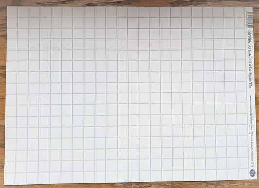 Dollhouse Miniature White Square Tile Embossed Glossy Card 1:12 Scale Light Grout - Miniature Crush