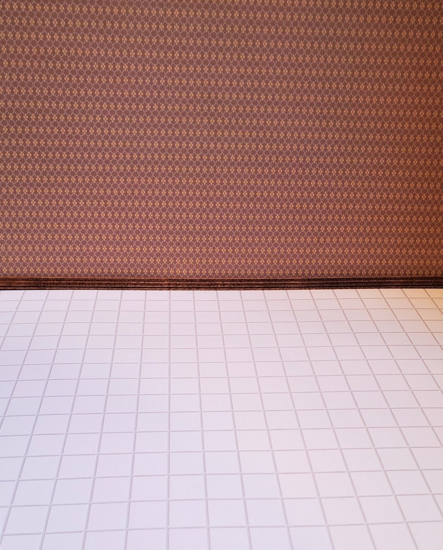 Dollhouse Miniature White Square Tile Embossed Glossy Card 1:12 Scale Light Grout - Miniature Crush