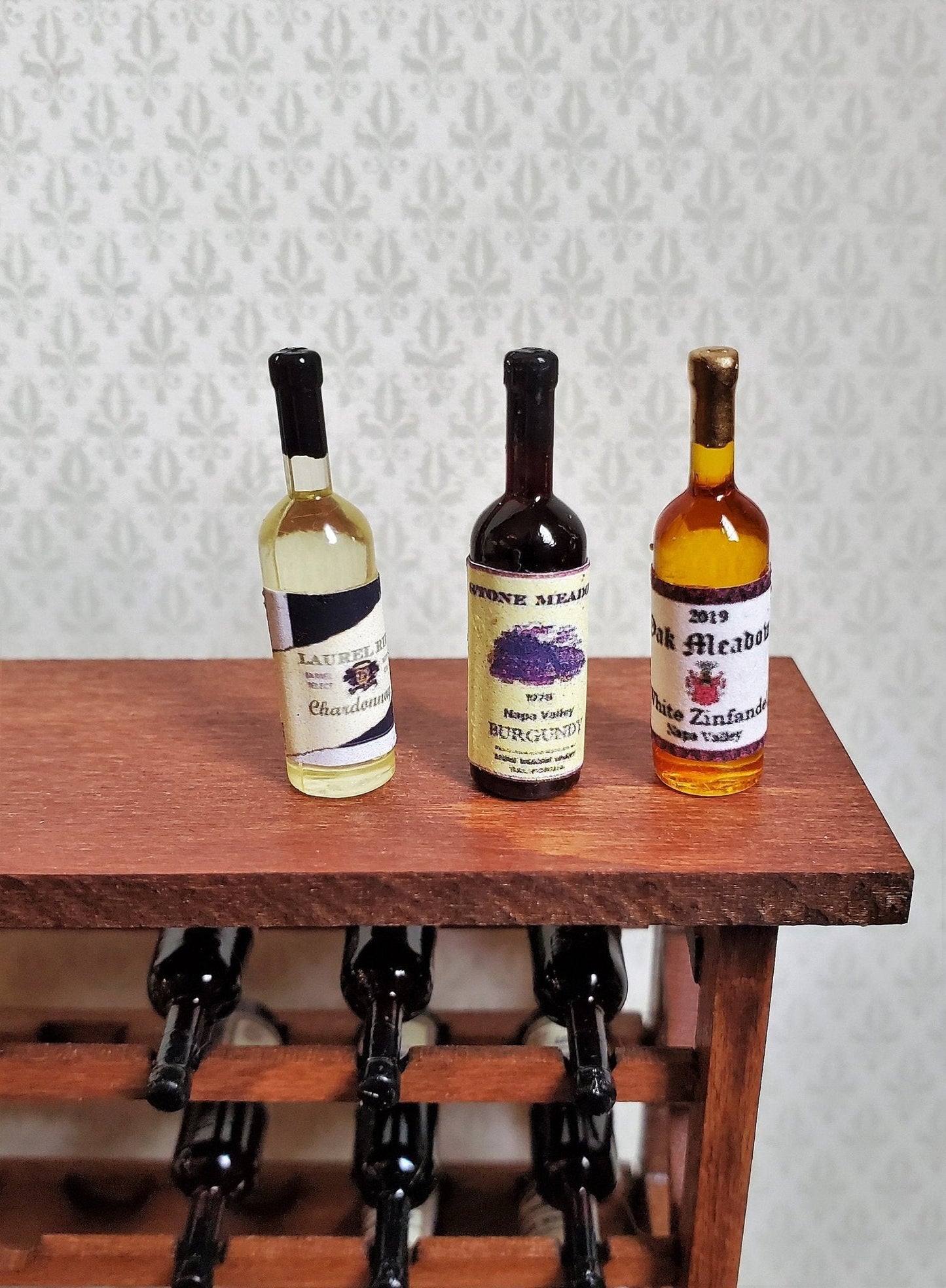 Dollhouse Miniature Wine Bottles x3 White Red Zinfandel 1:12 Scale Kitchen Food - Miniature Crush