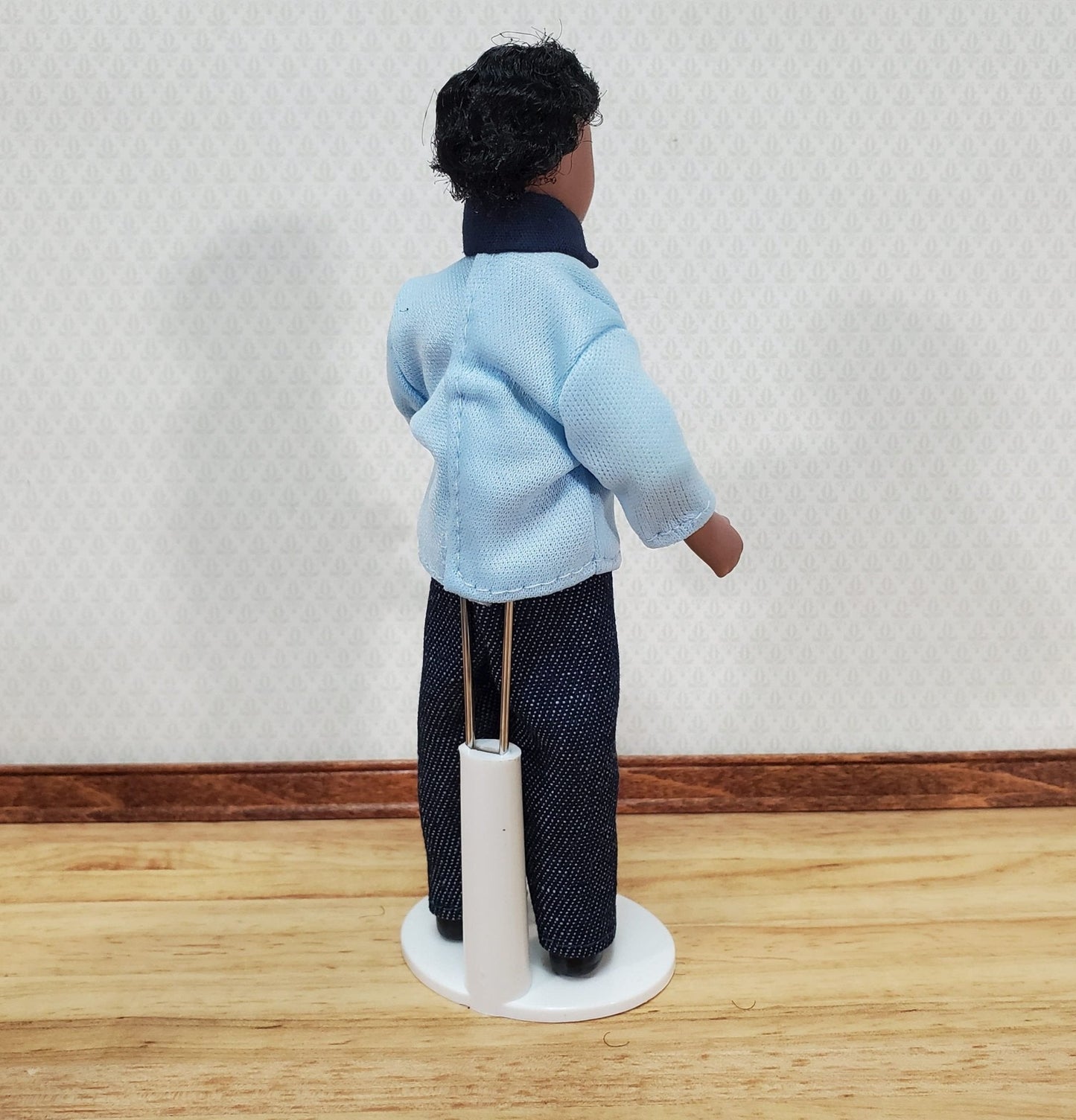 Dollhouse Modern Man Black Brown Doll Dad Father Male Porcelain Poseable 1:12 Scale Miniature - Miniature Crush