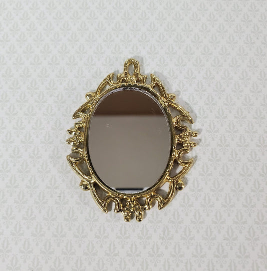 Dollhouse Oval Mirror with Fancy Gold Metal Frame 1:12 Scale Miniature - Miniature Crush
