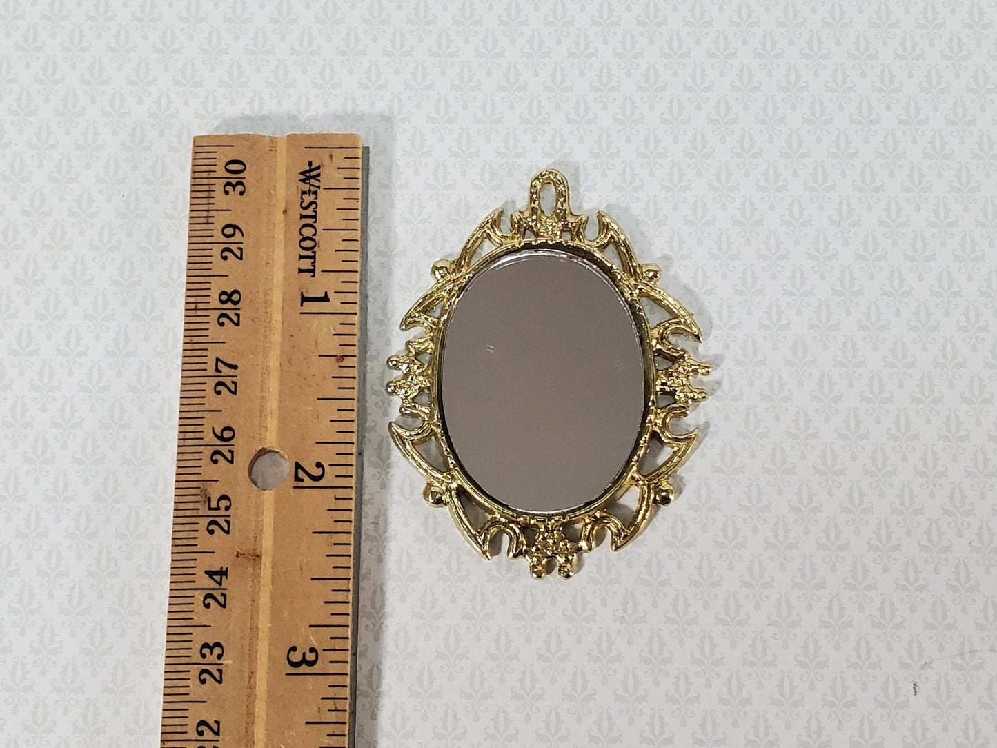 Dollhouse Oval Mirror with Fancy Gold Metal Frame 1:12 Scale Miniature - Miniature Crush