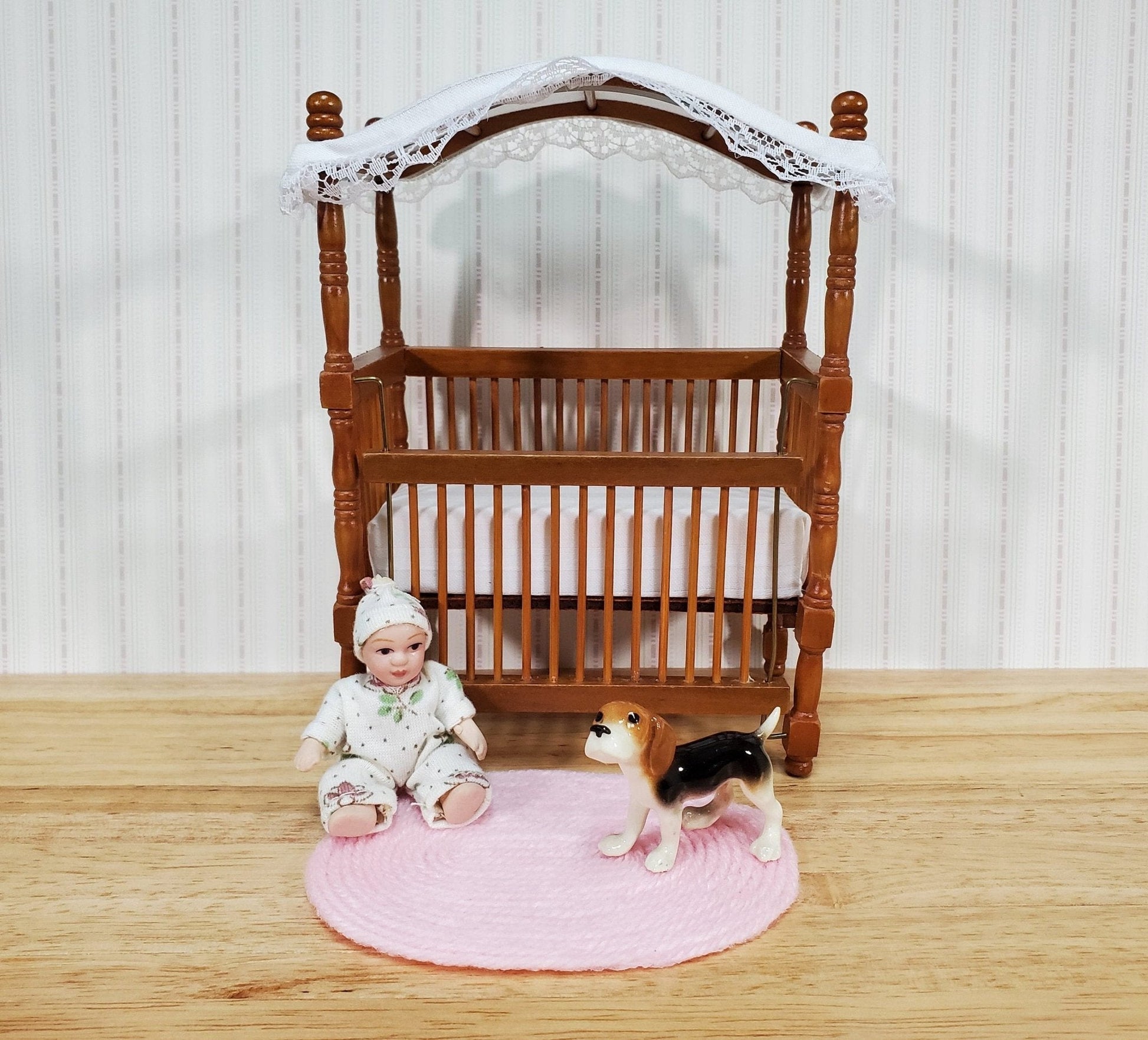 Dollhouse Oval Rug Pink Yarn Small 1:12 Scale Miniature Nursery - Miniature Crush