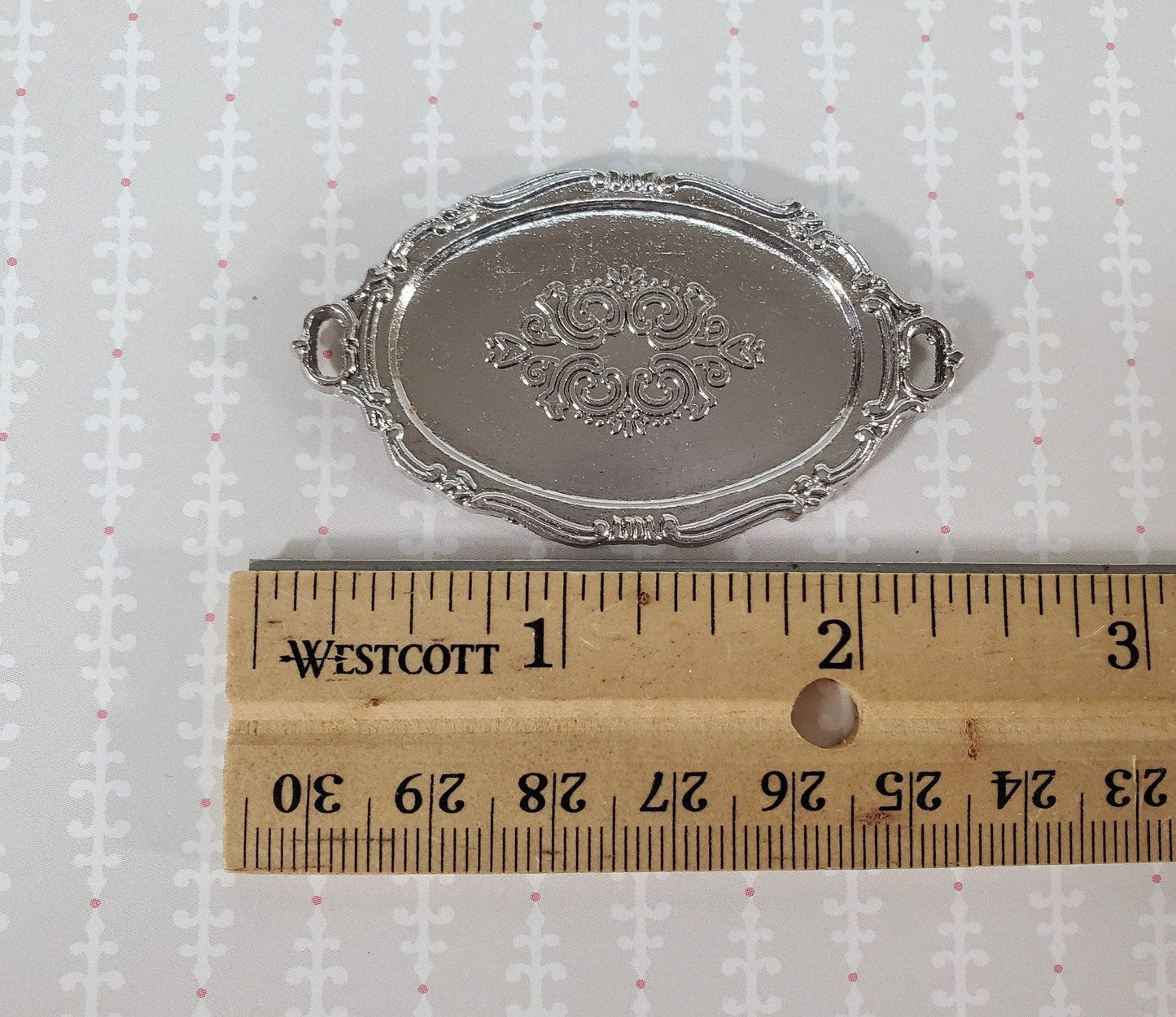 Dollhouse Oval Silver Tray Platter with Handles Large 1:12 Scale Miniature Accessory - Miniature Crush