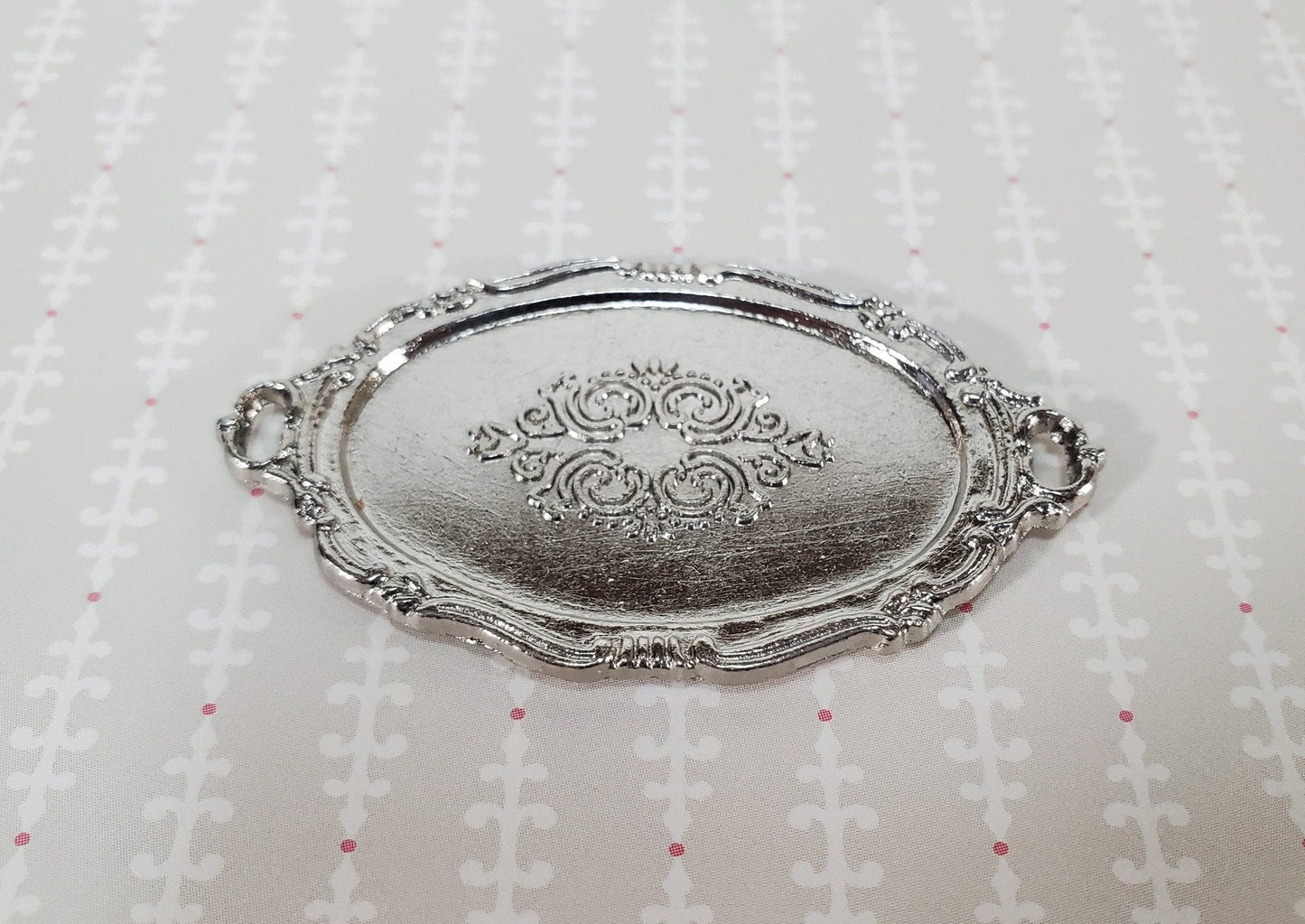 Dollhouse Oval Silver Tray Platter with Handles Large 1:12 Scale Miniature Accessory - Miniature Crush