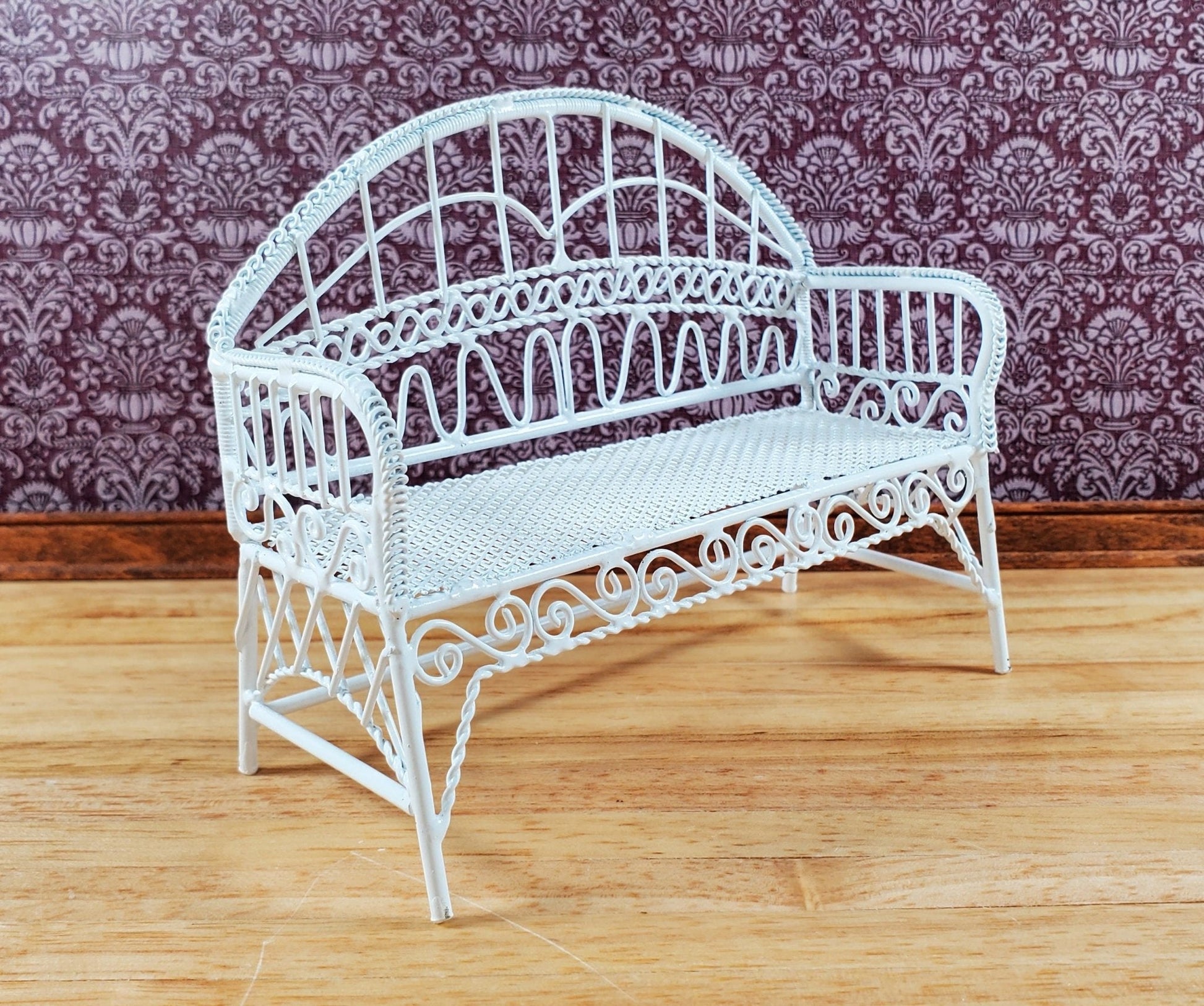 Dollhouse Patio Bench White Metal 1:12 Scale Miniature Fairy Garden Furniture - Miniature Crush