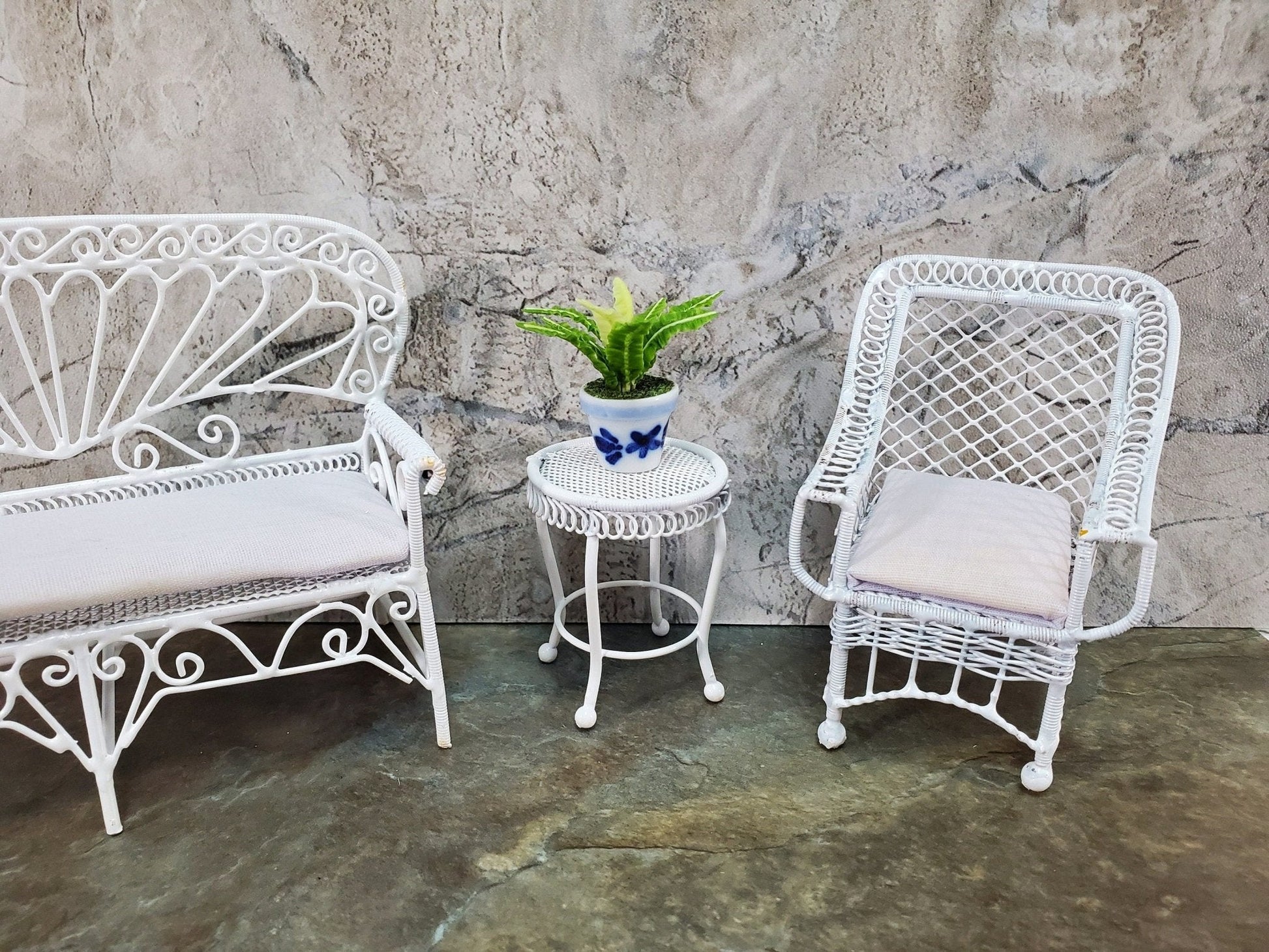 Dollhouse Patio Chair White Metal Mesh 1:12 Scale Miniature Fairy Garden - Miniature Crush