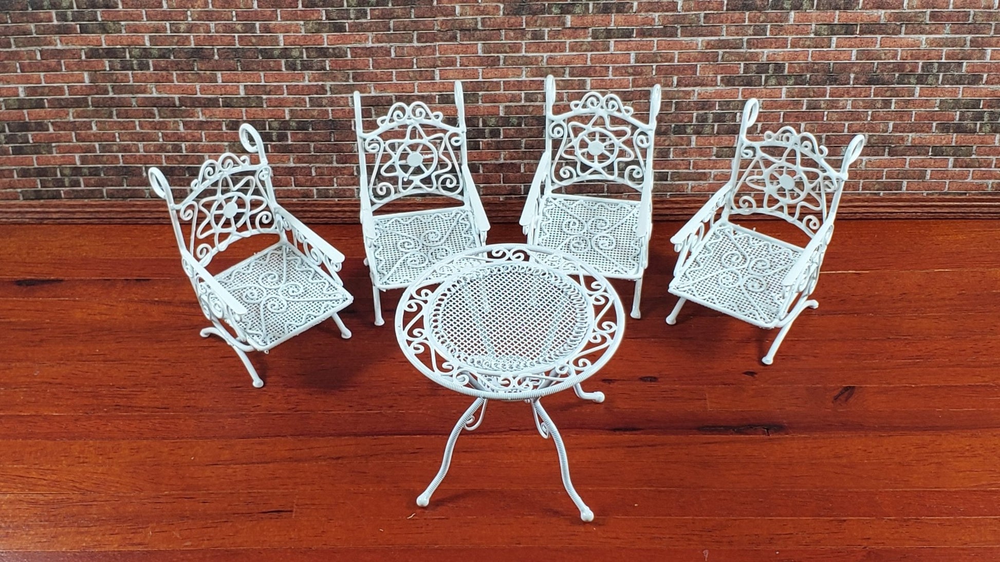 Dollhouse Patio Set White Metal Table 4 Chairs 1:12 Scale Fairy Garden Bistro - Miniature Crush