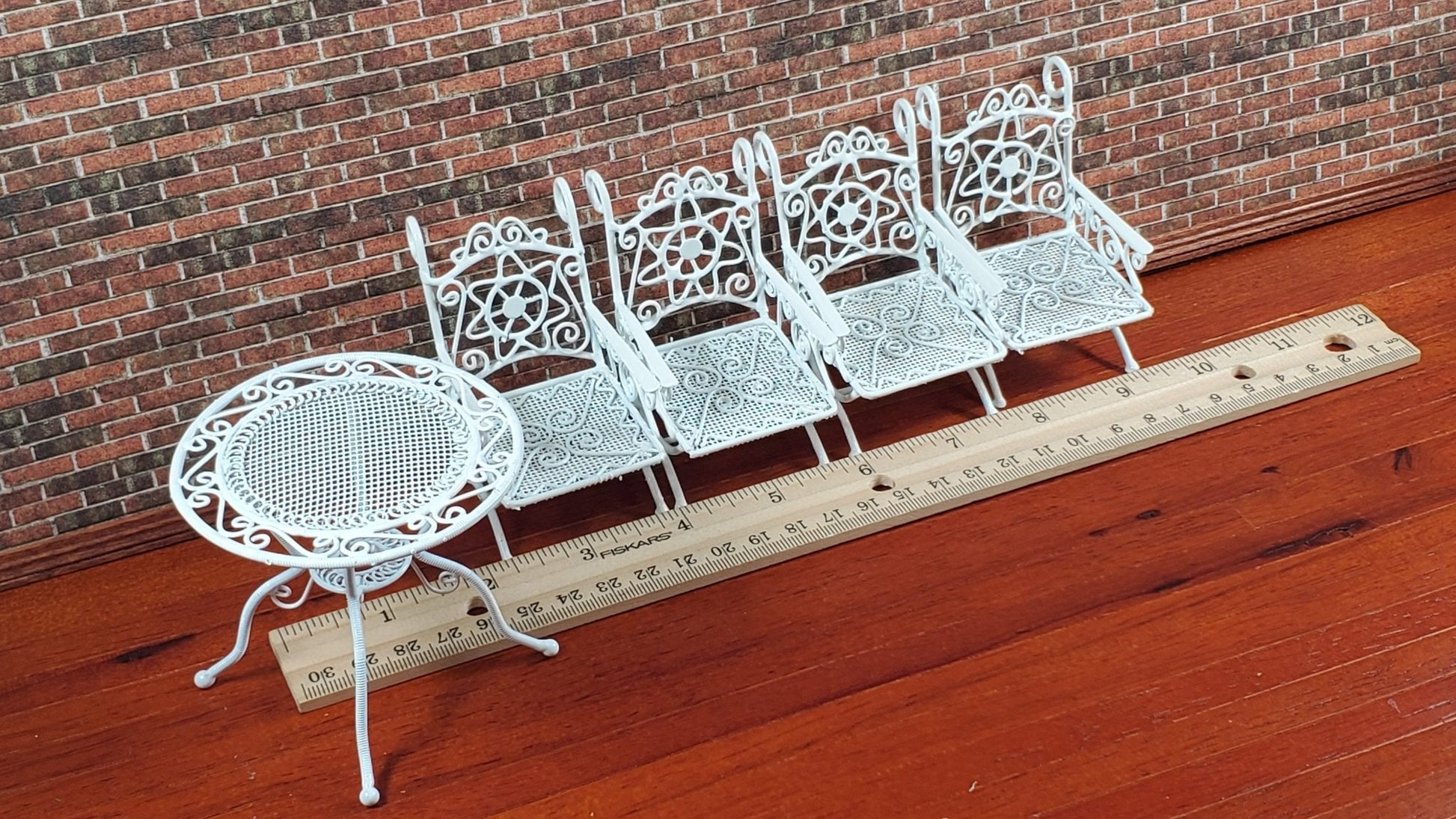 Dollhouse Patio Set White Metal Table 4 Chairs 1:12 Scale Fairy Garden Bistro - Miniature Crush