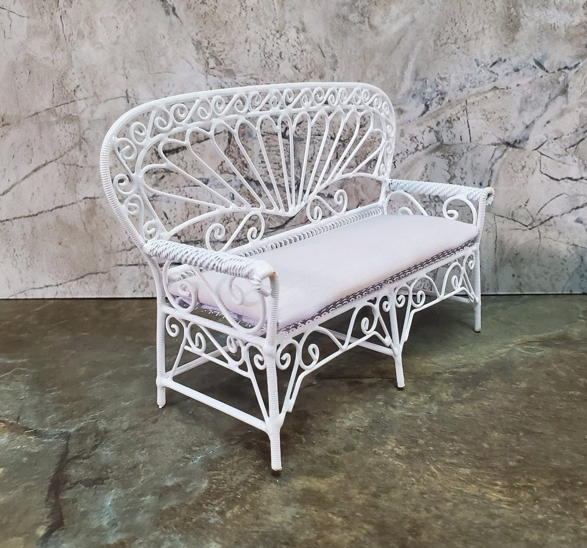 Dollhouse Patio Settee Sofa White Metal 1:12 Scale Miniature Fairy Garden - Miniature Crush