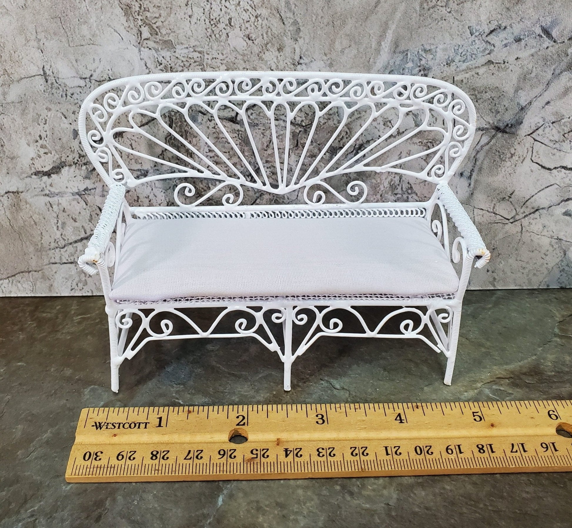 Dollhouse Patio Settee Sofa White Metal 1:12 Scale Miniature Fairy Garden - Miniature Crush