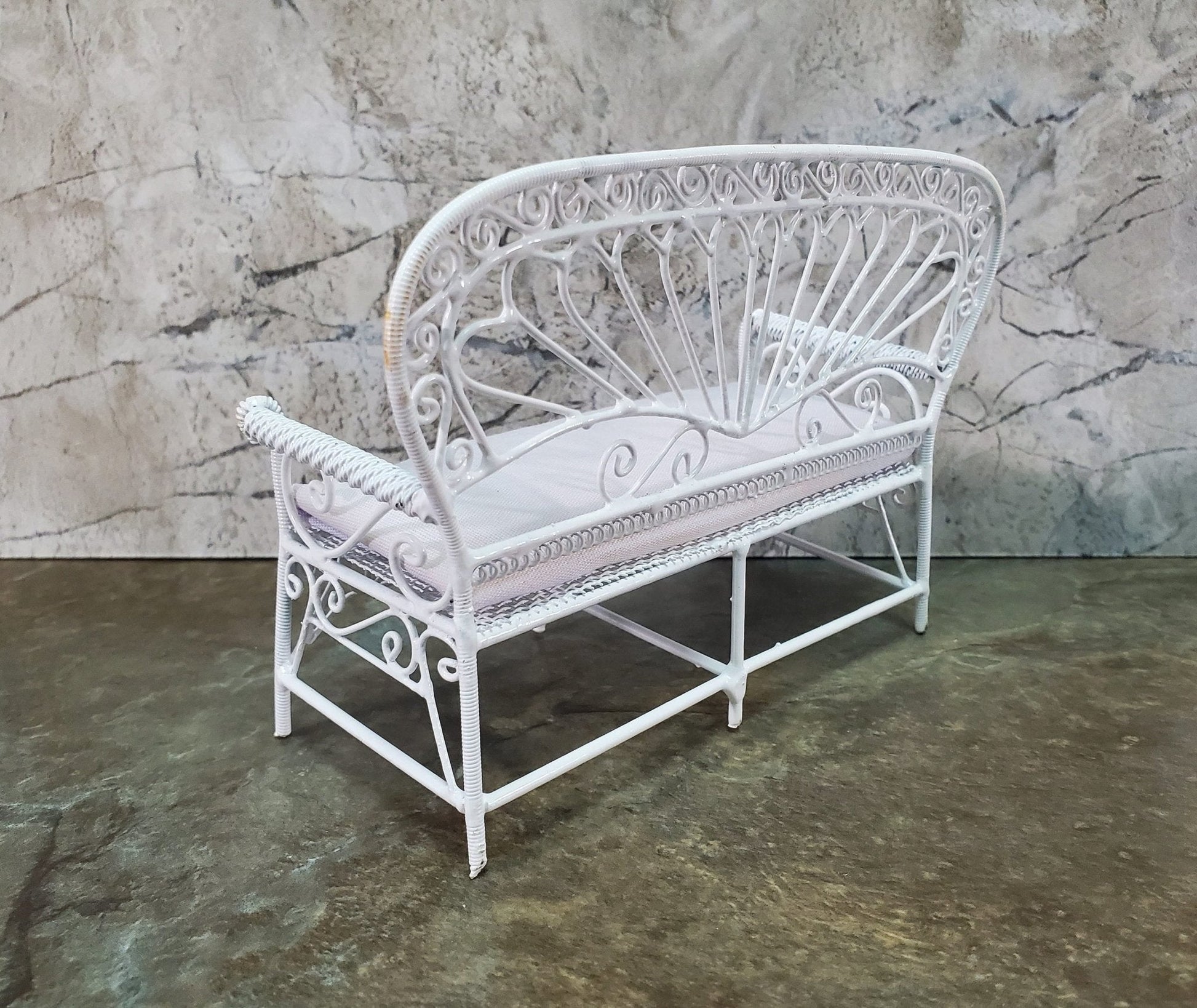 Dollhouse Patio Settee Sofa White Metal 1:12 Scale Miniature Fairy Garden - Miniature Crush