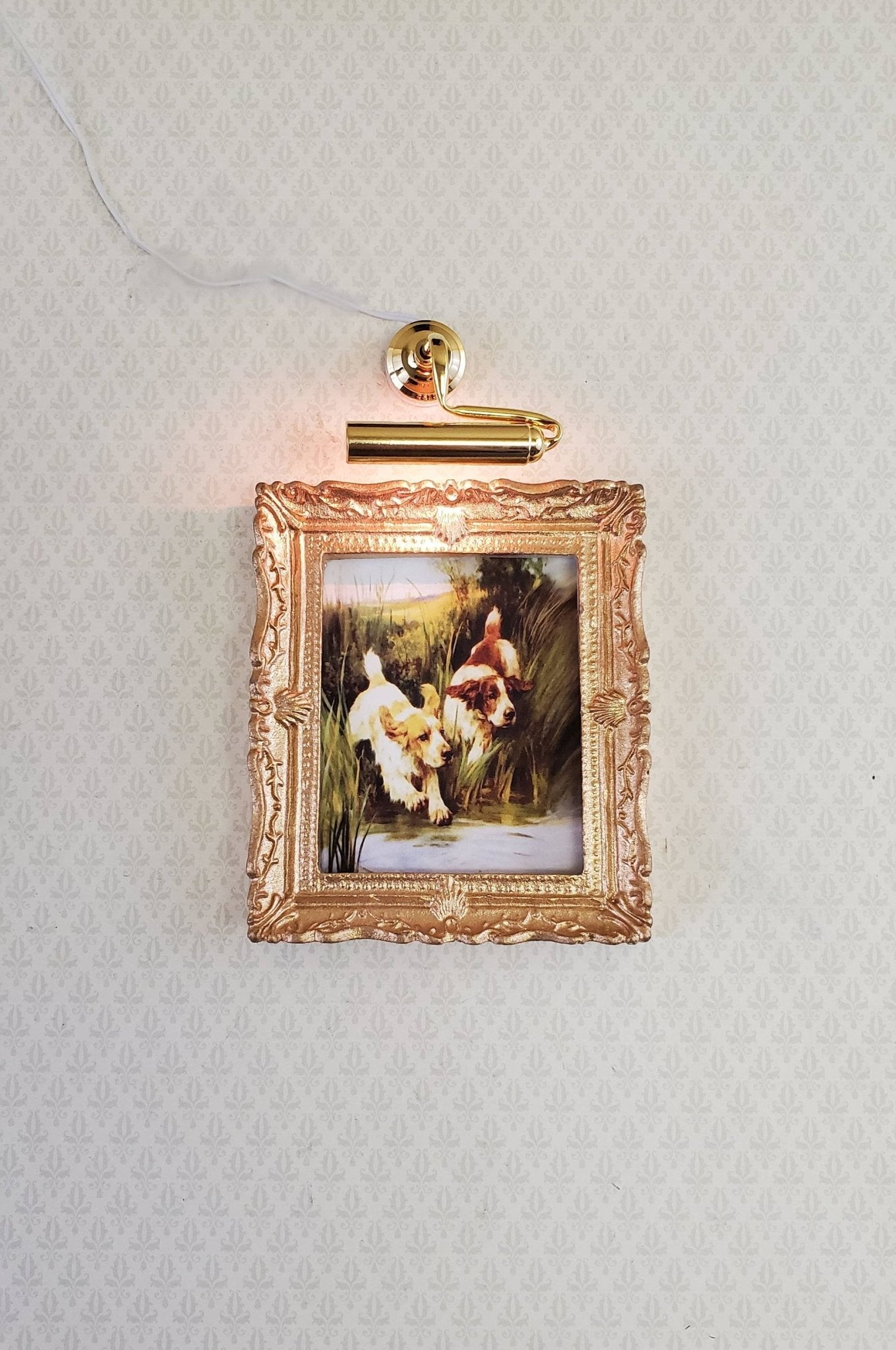Dollhouse Picture Light Gold Brass 12 Volt with Plug 1:12 Scale Miniature Lamp - Miniature Crush
