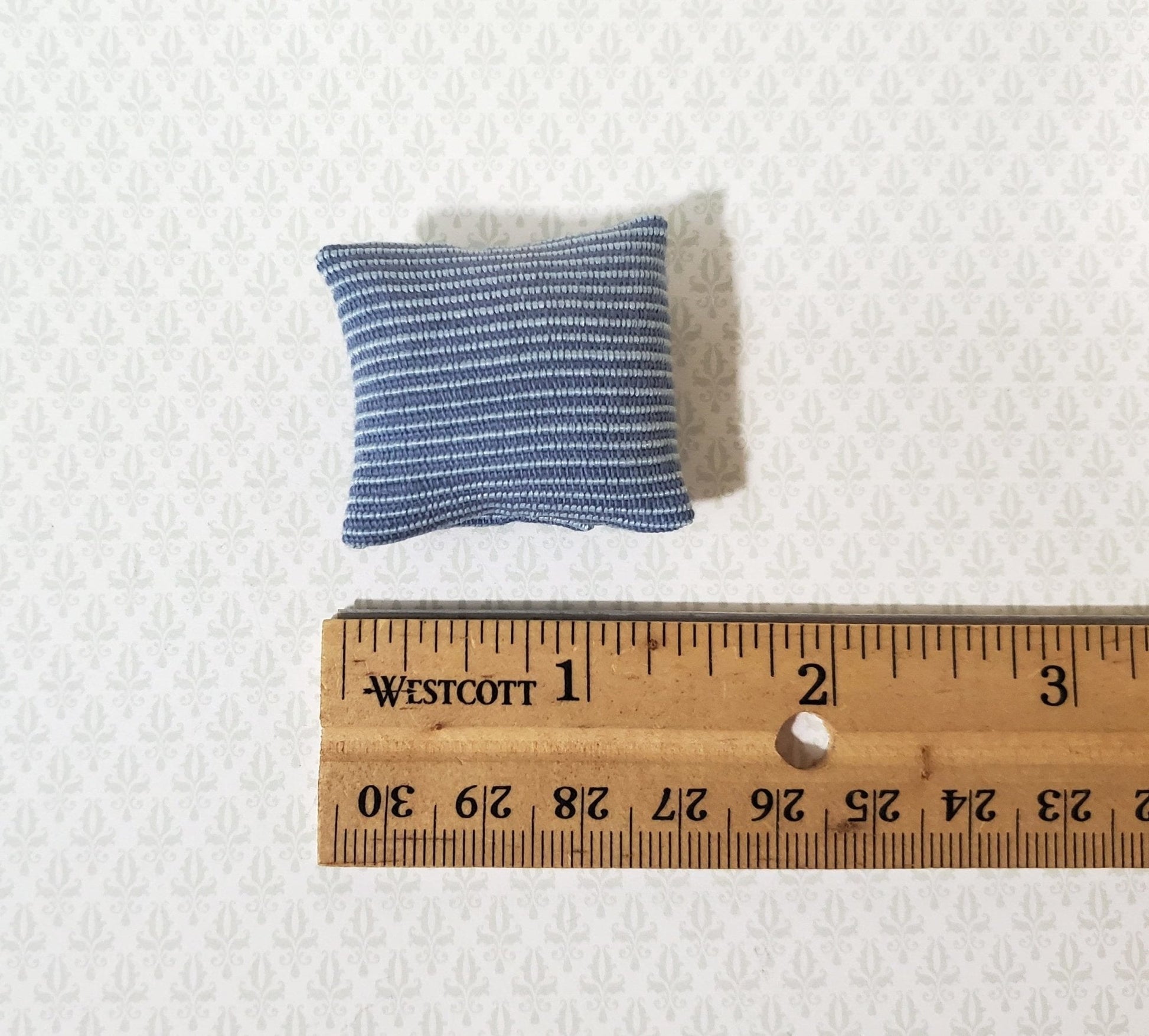 Dollhouse Pillow Blue & White Handmade 1:12 Scale Miniature 1 3/8" - Miniature Crush