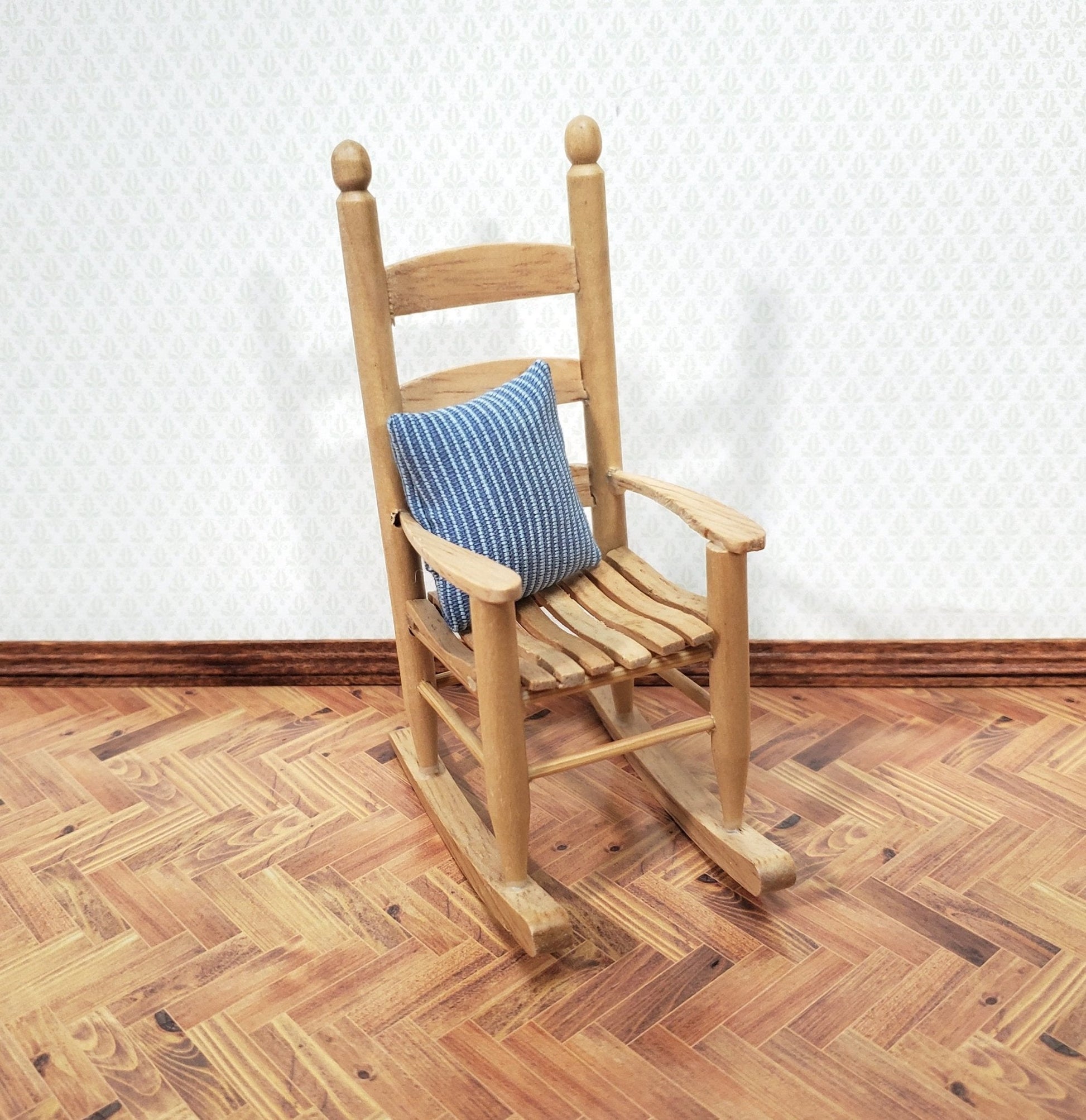 Dollhouse Pillow Blue & White Handmade 1:12 Scale Miniature 1 3/8" - Miniature Crush