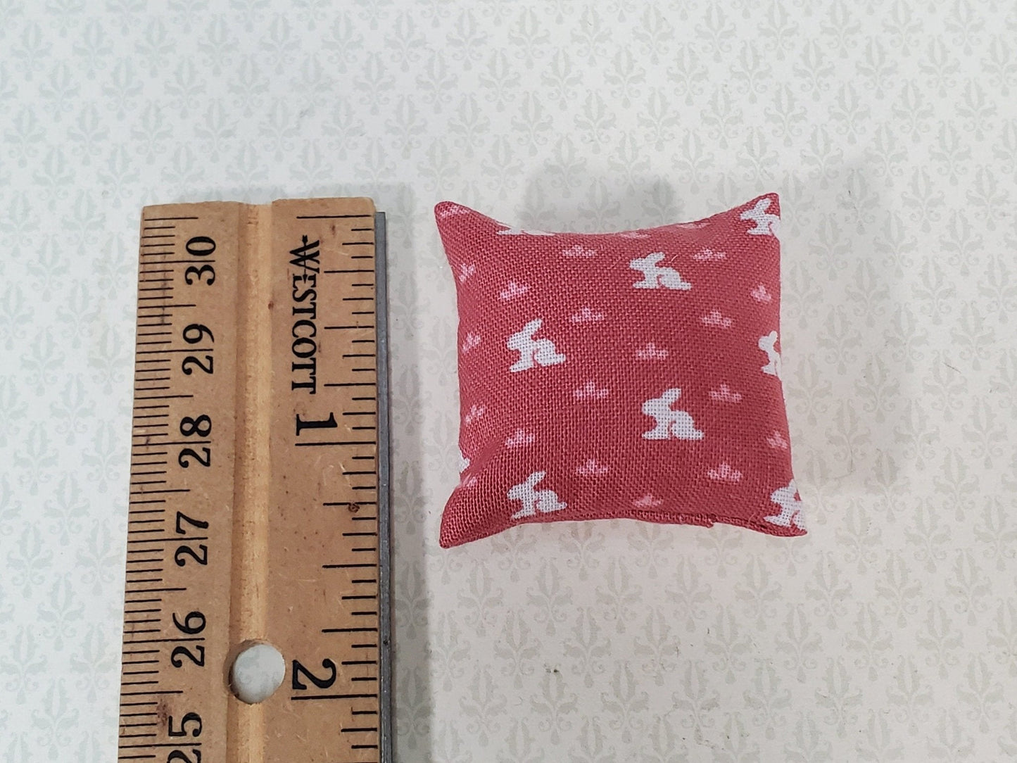 Dollhouse Pillow Bunny Rabbits Print Black Pink & White Handmade 1:12 Scale Miniature 1 1/2" - Miniature Crush