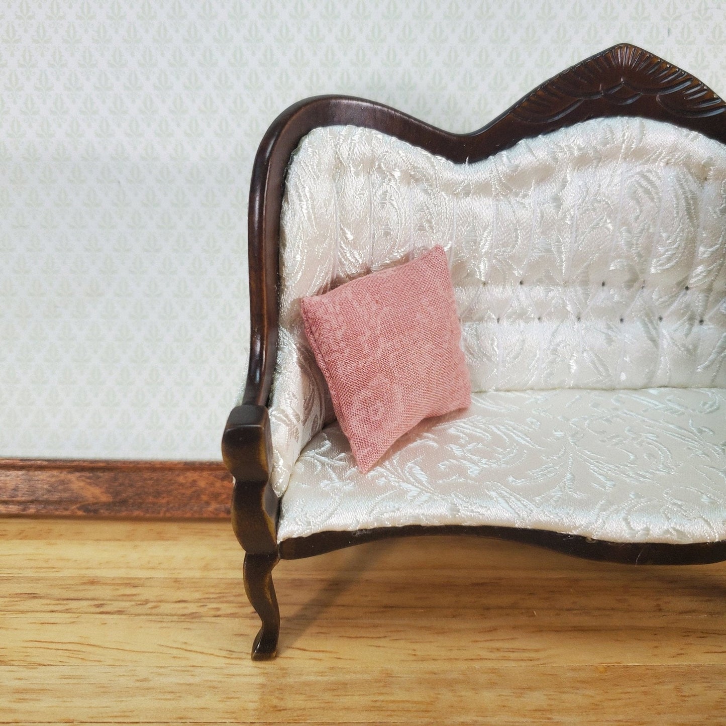 Dollhouse Pillow Dusty Rose with Floral Pattern Handmade 1:12 Scale Miniature - Miniature Crush