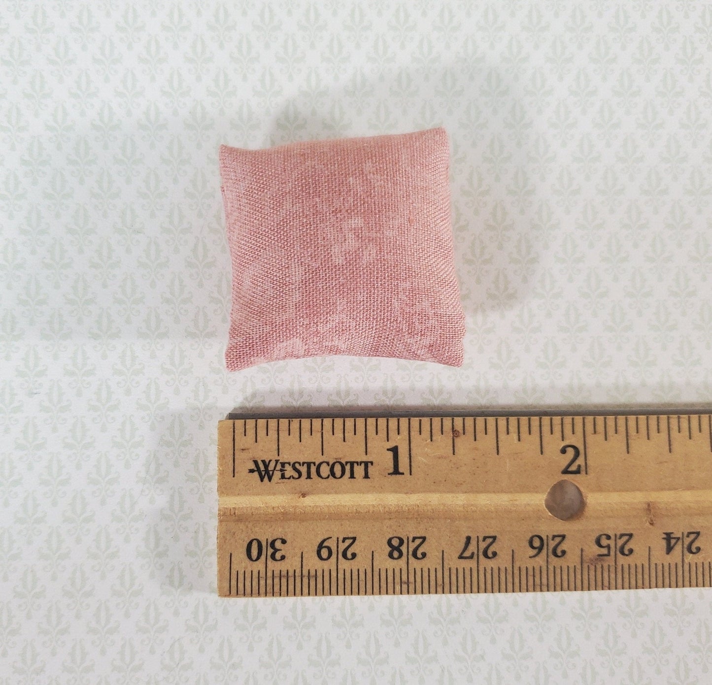 Dollhouse Pillow Dusty Rose with Floral Pattern Handmade 1:12 Scale Miniature - Miniature Crush