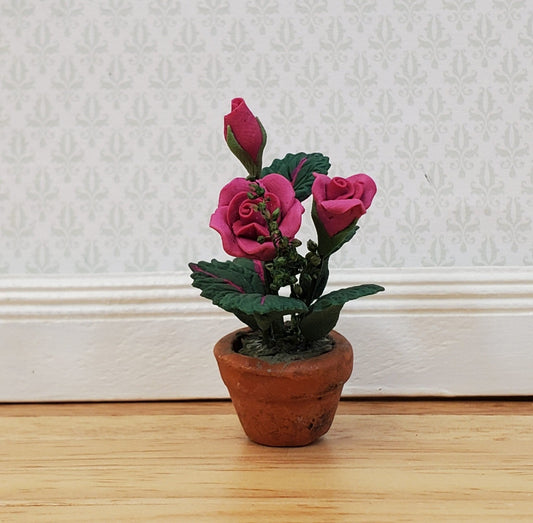 Dollhouse Pink Roses Flowers Potted in Terra Cotta Pot 1:12 Scale Miniature Plant - Miniature Crush