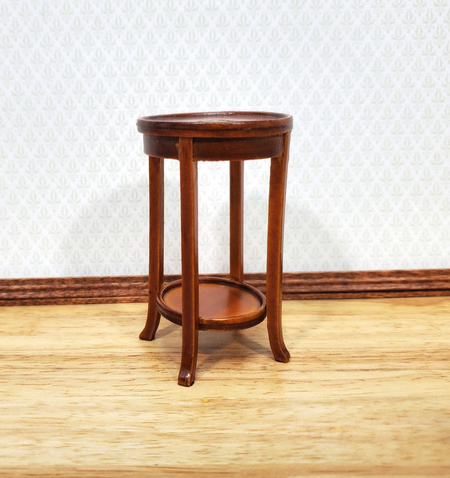 Dollhouse Plant Fern Stand Round Side Table Walnut Finish 1:12 Scale Furniture - Miniature Crush