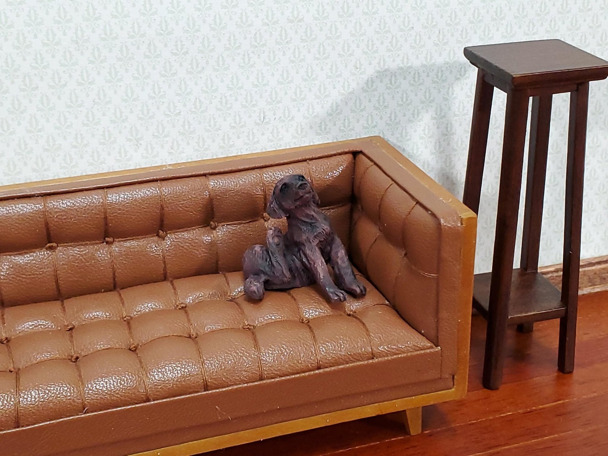 Dollhouse Puppy Dog Small Brown Scratching Ear Miniature Pet Cast Resin - Miniature Crush