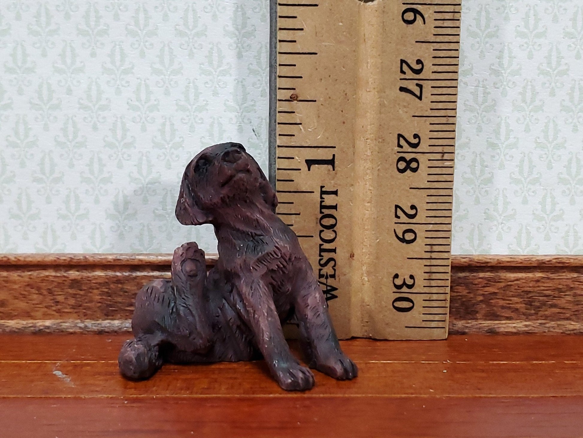Dollhouse Puppy Dog Small Brown Scratching Ear Miniature Pet Cast Resin - Miniature Crush