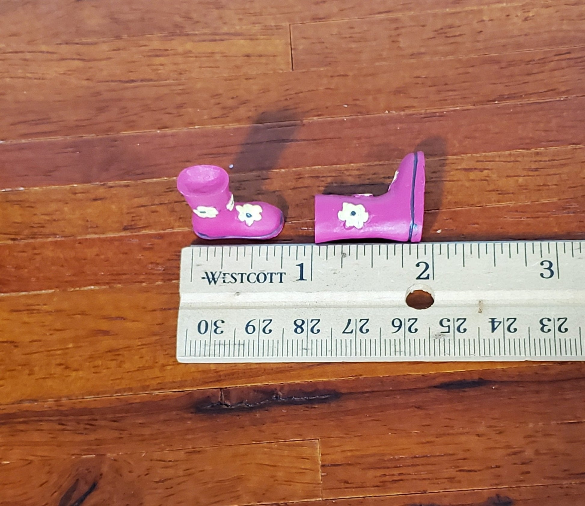 Dollhouse Rain Boots Wellies Pink with Flowers Resin 1:12 Scale Miniatures - Miniature Crush