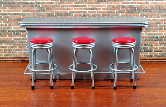 Dollhouse Retro Bar with 3 Red Stools 1950s Style 1:12 Scale Miniature Furniture - Miniature Crush